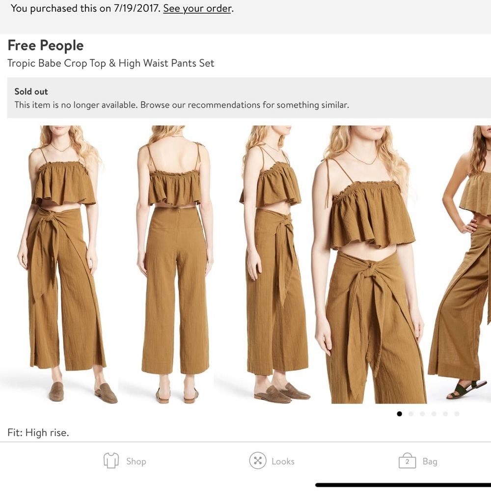 FREE PEOPLE crop top + high waist pants